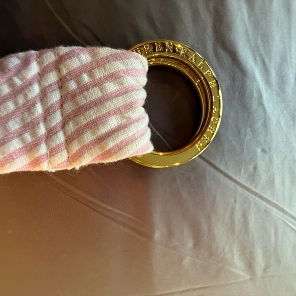 Ralph Lauren Pink/White Seersucker Striped 1.5” Belt w/ Gold D Ring Size Small - Picture 3 of 4